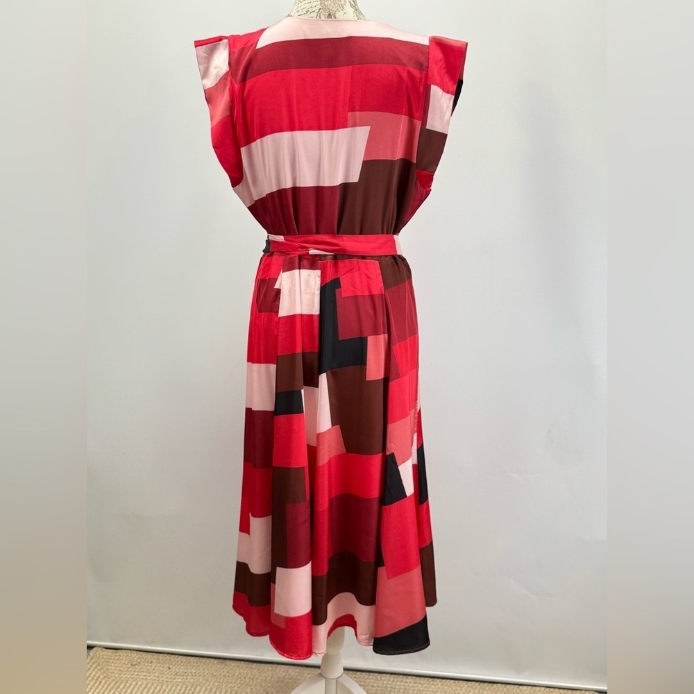 HUTCH Red and pink geometric print color block wrap midi dress size XL - Picture 8 of 16